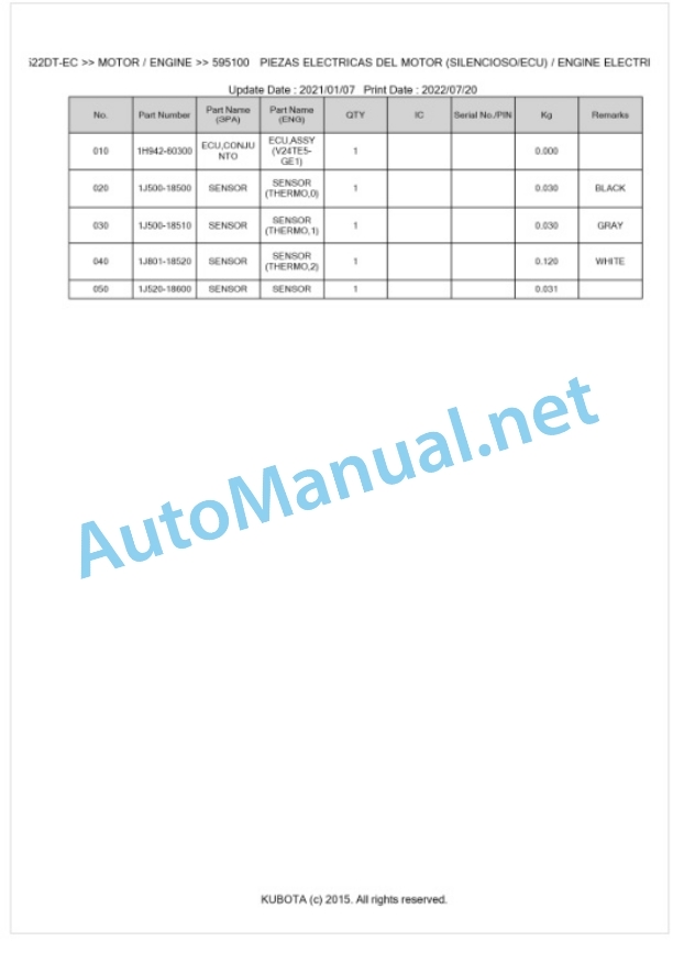 Kubota L1-522DT, L2-522DT Parts Manual PDF BKIDK5453 EC-2