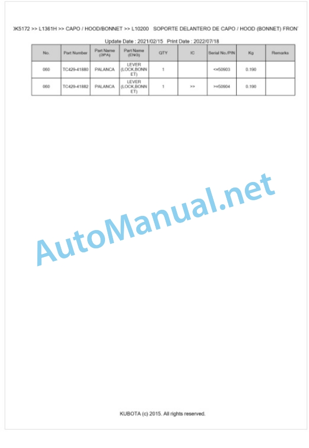 Kubota L1361H Parts Manual PDF BKIDK5172-5