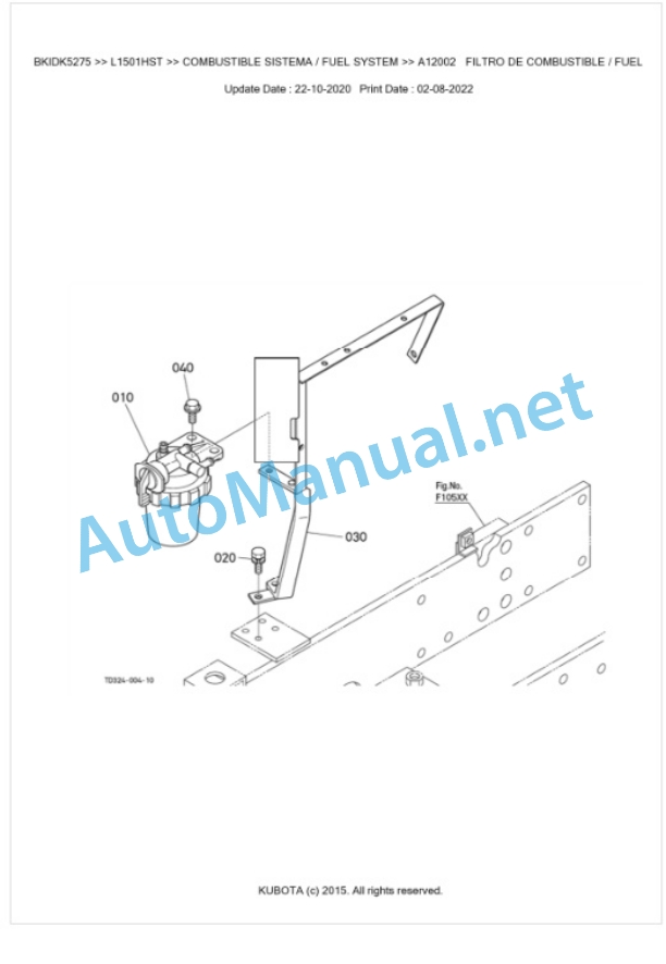 Kubota L1501HST Parts Manual PDF BKIDK5275-2