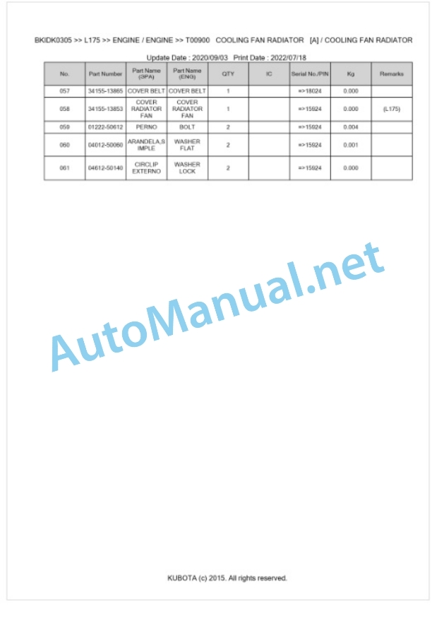 Kubota L175 Parts Manual PDF BKIDK0305-2