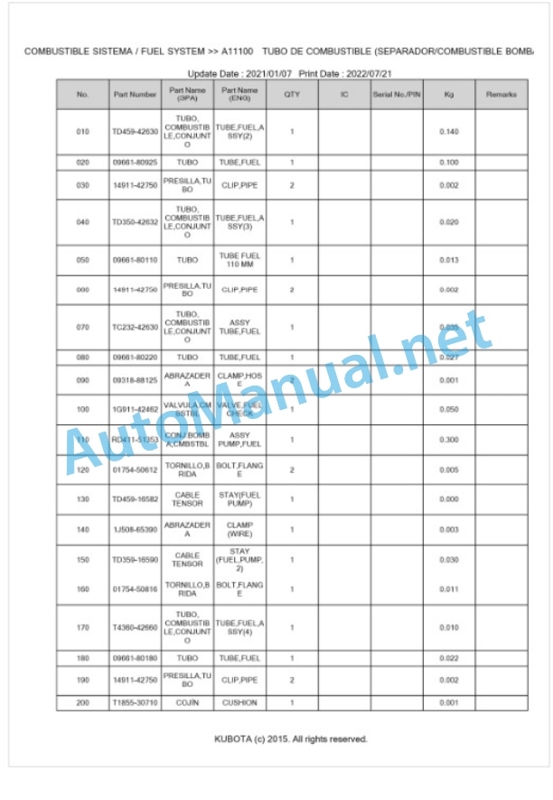 Kubota L2-552HSTC, L2-622HSTC Parts Manual PDF BKIDK5449-2