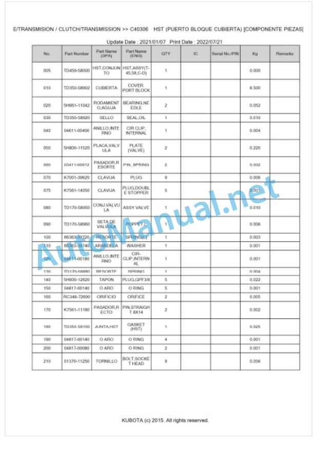 Kubota L2-552HSTC, L2-622HSTC Parts Manual PDF BKIDK5449-3