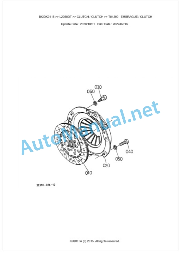 Kubota L2050DT Parts Manual PDF BKIDK0115-3