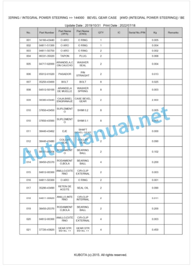 Kubota L235 Parts Manual PDF BKIDK0395-5