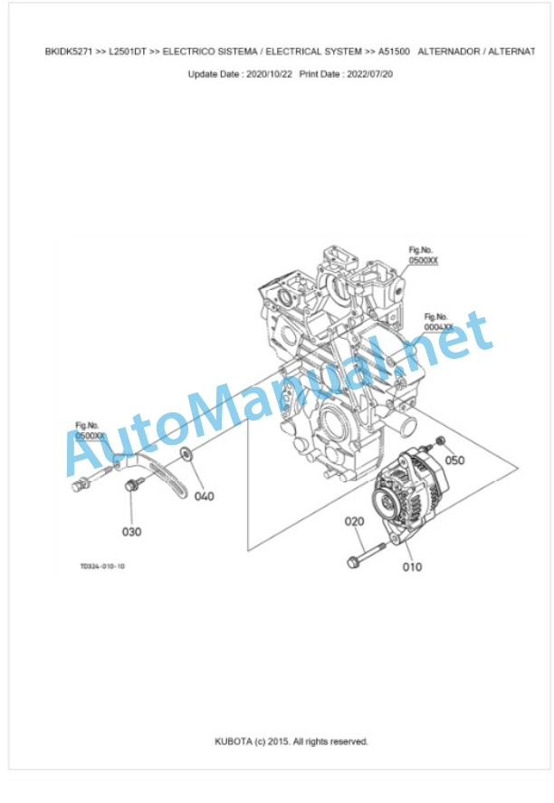 Kubota L2501DT Parts Manual PDF BKIDK5271-2