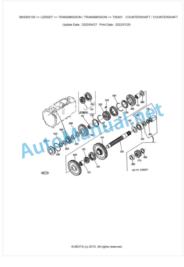 Kubota L2550DT Parts Manual PDF BKIDK0130-3