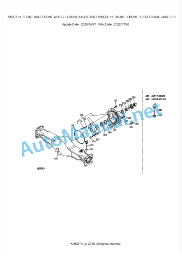 Kubota L2550DT Parts Manual PDF BKIDK0130-4