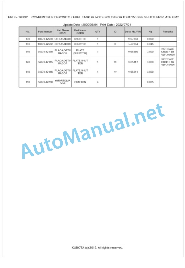 Kubota L2900DT Parts Manual PDF BKIDK5115-2