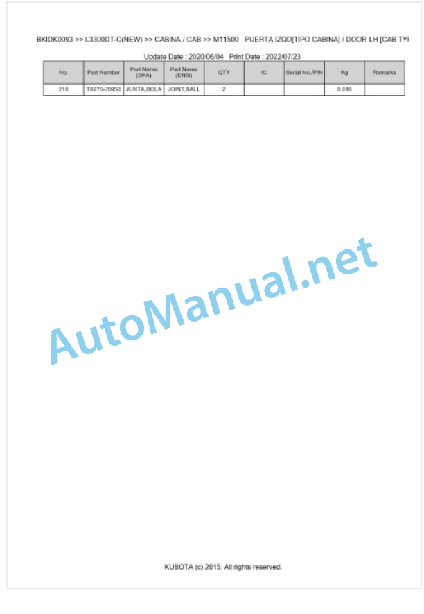 Kubota L3300DT-C Parts Manual PDF BKIDK0093-5