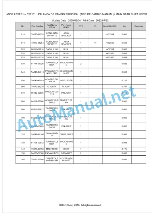 Kubota L3300DT-C Parts Manual PDF BKIDK5117-3