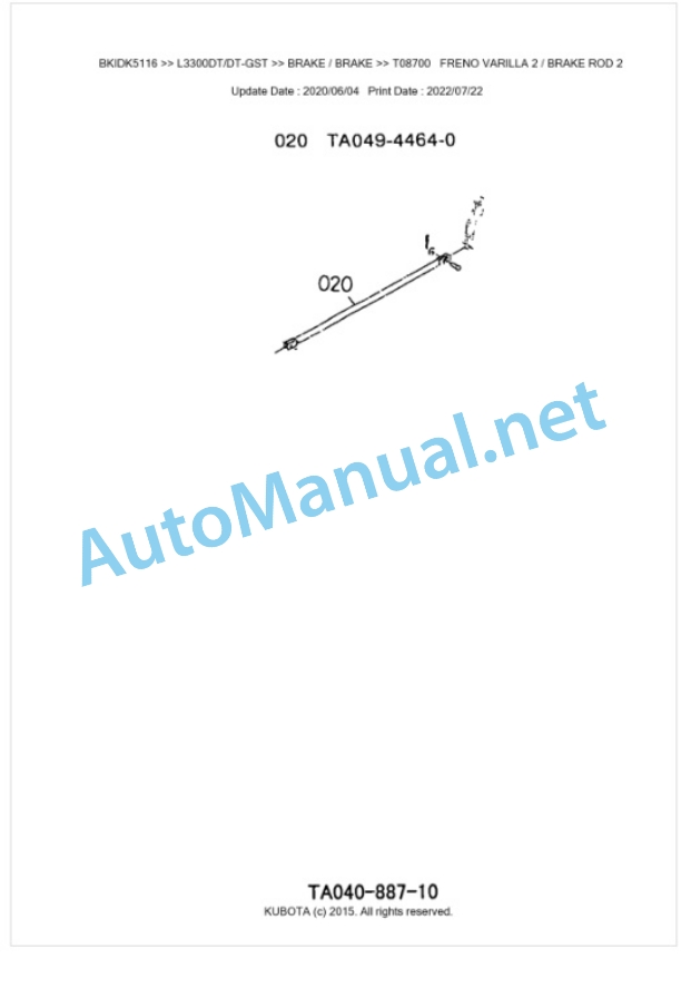 Kubota L3300DT, L3300DT-GST Parts Manual PDF BKIDK5116-4