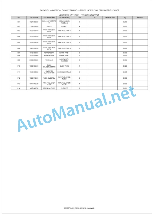 Kubota L405DT Parts Manual PDF BKIDK0151-2