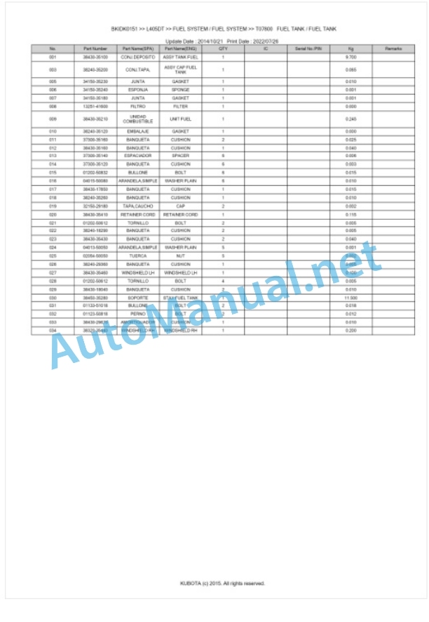 Kubota L405DT Parts Manual PDF BKIDK0151-5