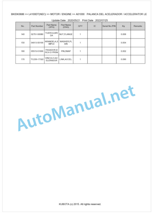 Kubota L4100DT Parts Manual PDF BKIDK0686-2