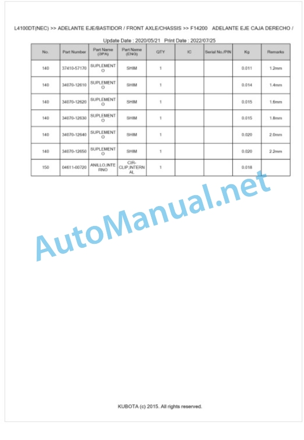 Kubota L4100DT Parts Manual PDF BKIDK0686-4