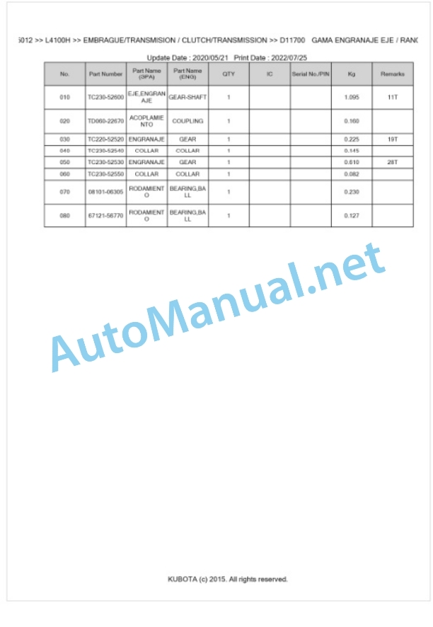 Kubota L4100H Parts Manual PDF BKIDK5012-3