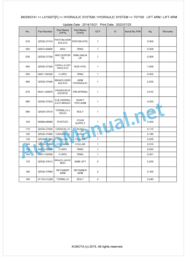 Kubota L4150DT[F] Parts Manual PDF BKIDK0141-5