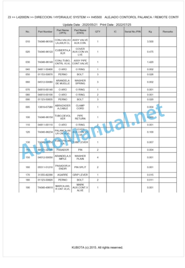 Kubota L4200DN Parts Manual PDF BKIDK0223-5