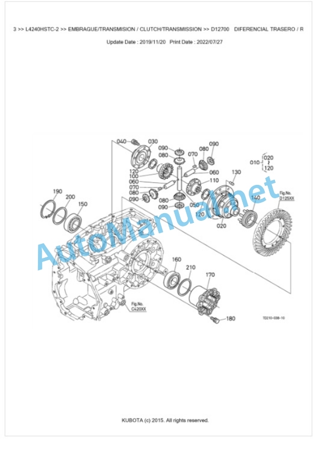 Kubota L4240HSTC-2, L5240HSTC-2, L5740HSTC-2 Parts Manual PDF BKIDK5123-3