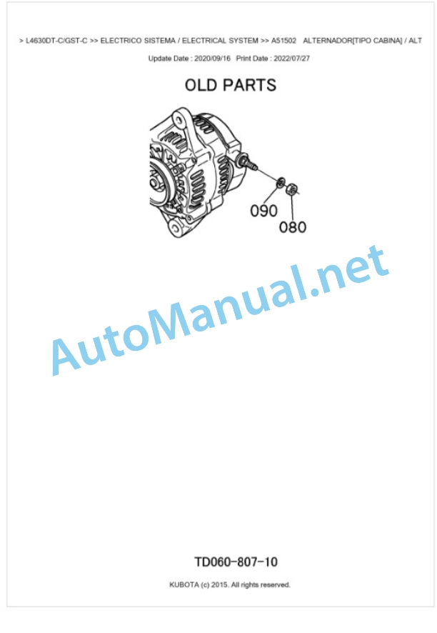 Kubota L4630DT-C, L4630GST-C Parts Manual PDF BKIDK0580-2