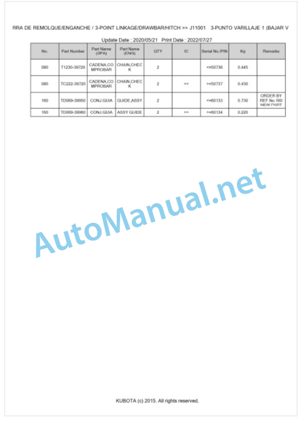 Kubota L5240HST Parts Manual PDF BKIDK0651-5