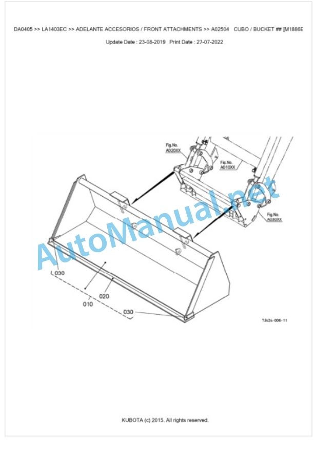 Kubota LA1403EC Parts Manual PDF BKIDA0405-2