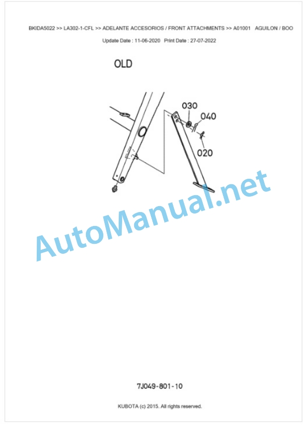 Kubota LA302-1-CFL Parts Manual PDF BKIDA5022-2