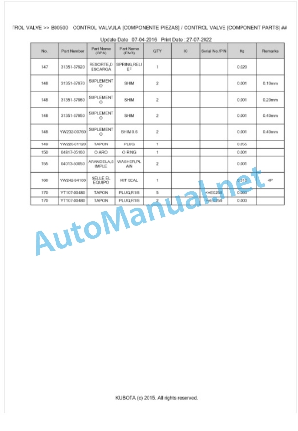 Kubota LA332EC-C Parts Manual PDF BKIDA0363-3