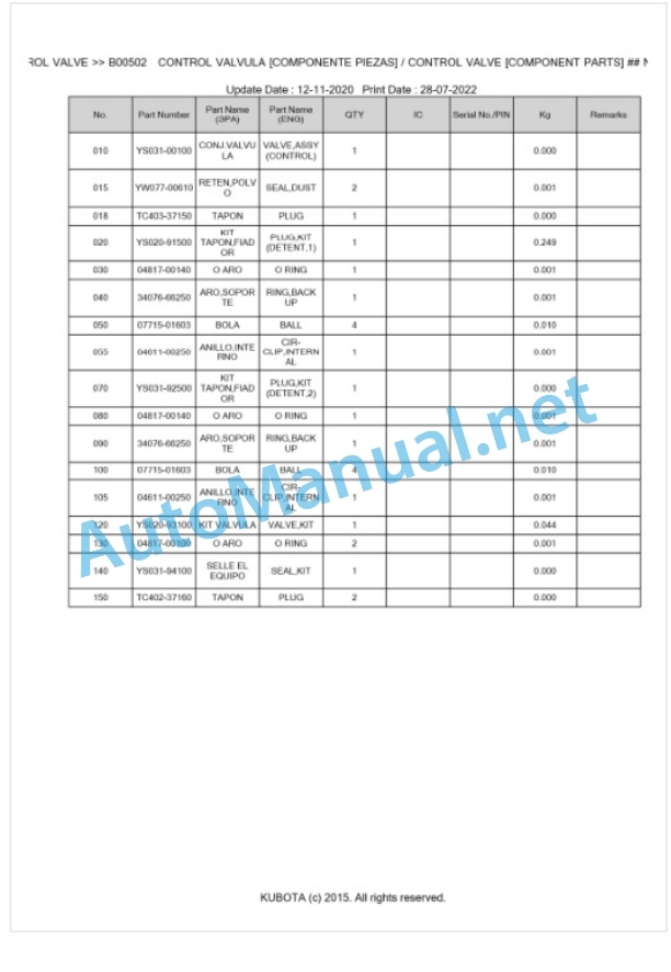 Kubota LA514EC Parts Manual PDF BKIDA0412-3