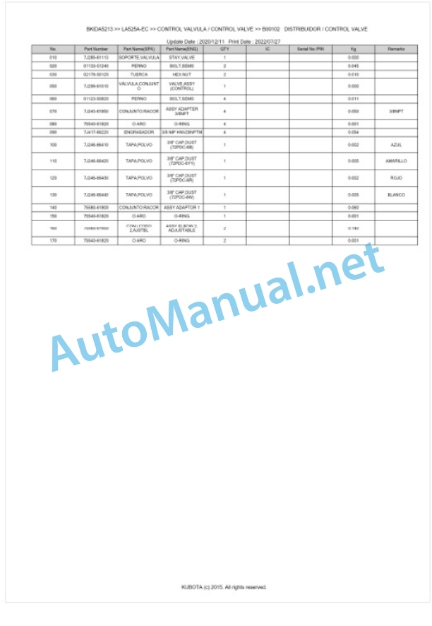 Kubota LA525A-EC Parts Manual PDF BKIDA5213-3