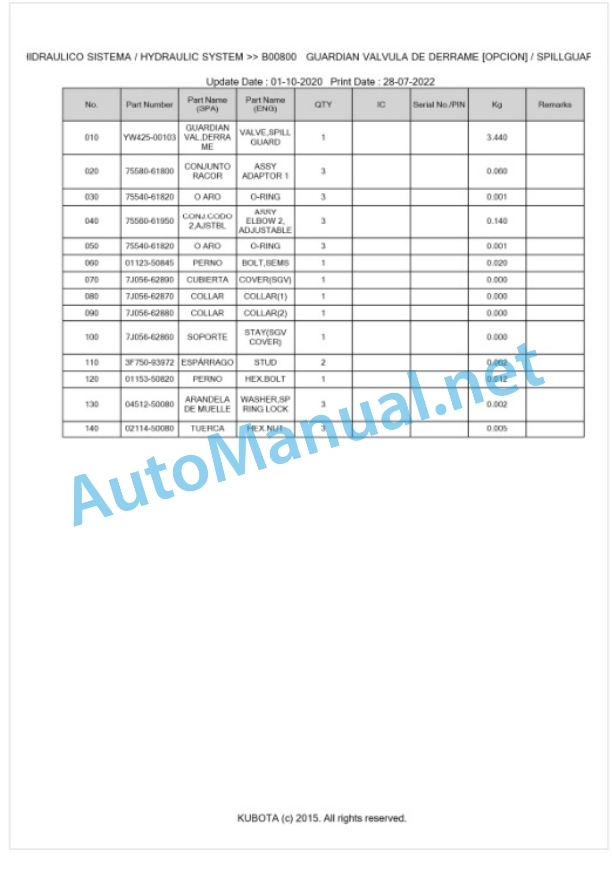 Kubota LA534EC Parts Manual PDF BKIDA5073-3