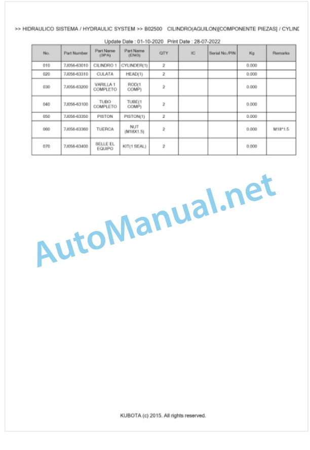 Kubota LA534EC Parts Manual PDF BKIDA5073-4