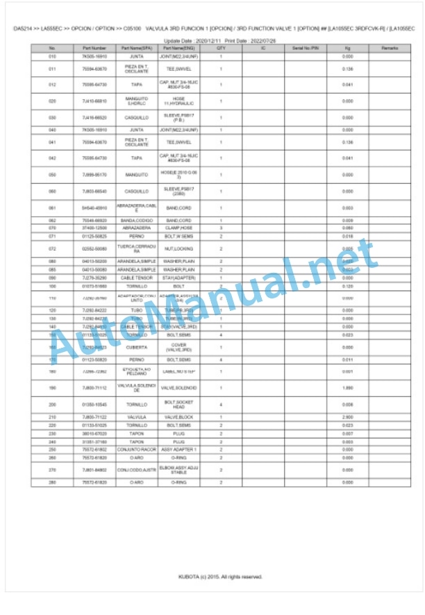 Kubota LA555EC Parts Manual PDF BKIDA5214-5