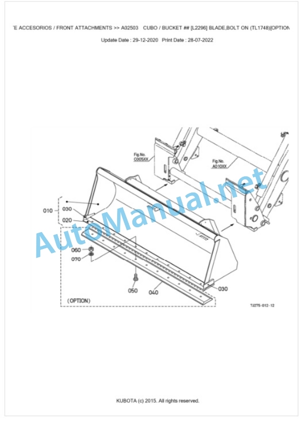 Kubota LA854EC Parts Manual PDF BKIDA0414-2