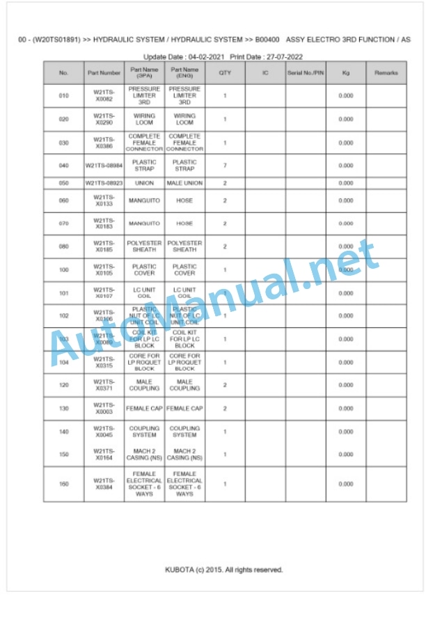 Kubota LK2100 Parts Manual PDF BKIDE5245-2