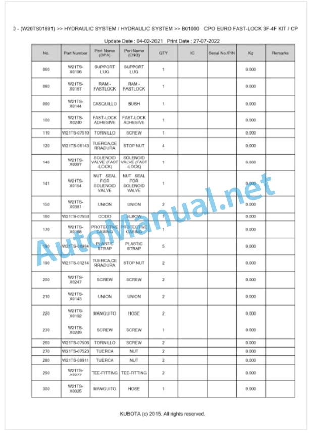 Kubota LK2100 Parts Manual PDF BKIDE5245-3