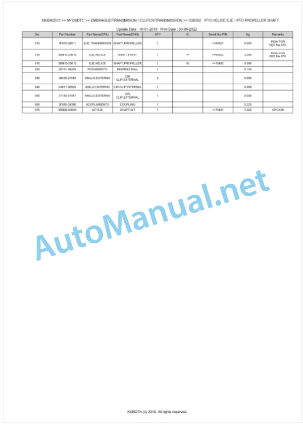 Kubota M-110, M-120 Parts Manual PDF BKIDK0513-3