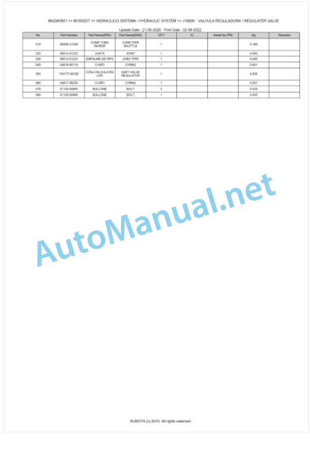 Kubota M105SDT Parts Manual PDF BKIDK0601-4