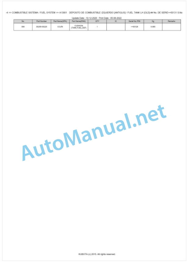 Kubota M115GX-4, M125GX-4 Parts Manual PDF BKIDK5300-2