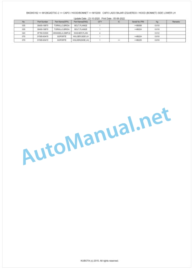 Kubota M128GX-2, M135GX-2 Parts Manual PDF BKIDK5162-5