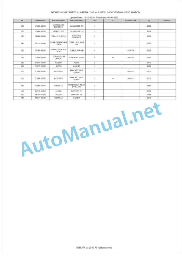 Kubota M130XDTC Parts Manual PDF BKIDK5014-5