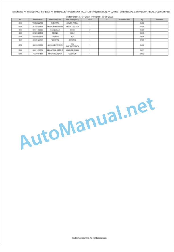 Kubota M4062, M4072 Parts Manual PDF BKIDK5292-3