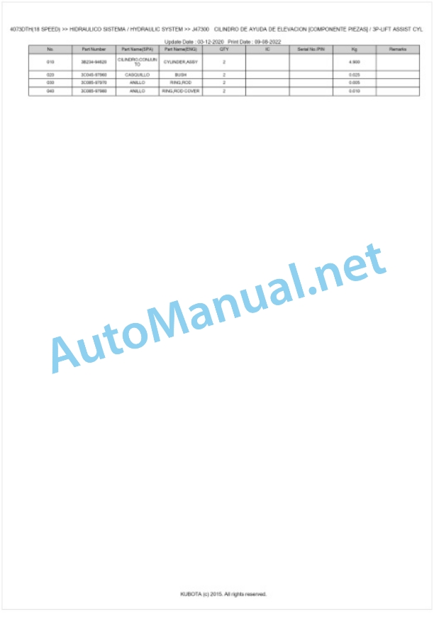 Kubota M4063, M4073 Parts Manual PDF BKIDK5431-5