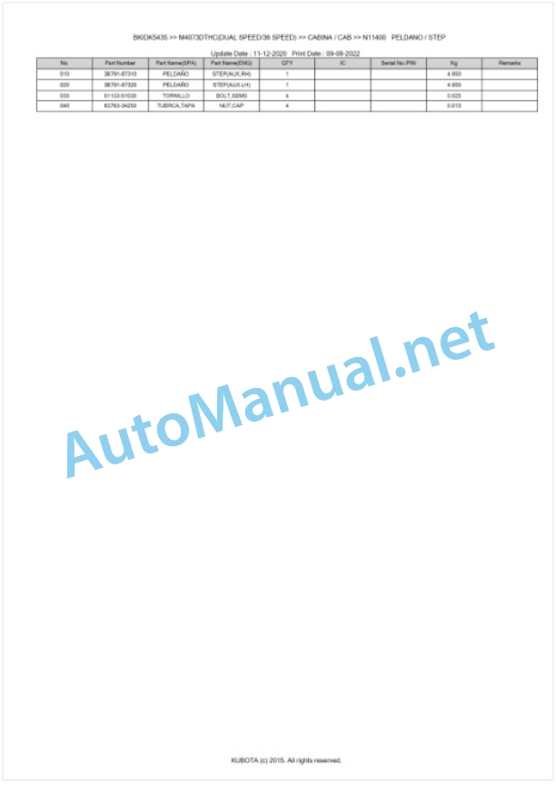 Kubota M4063, M4073 Parts Manual PDF BKIDK5435-5