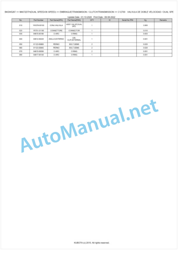 Kubota M4072 Parts Manual PDF BKIDK5287-3