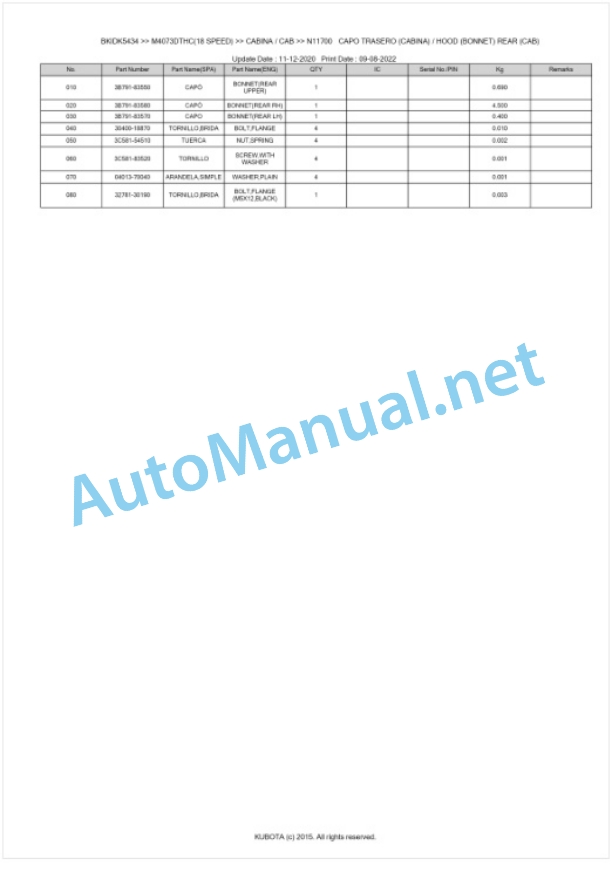 Kubota M4073 Parts Manual PDF BKIDK5434-5