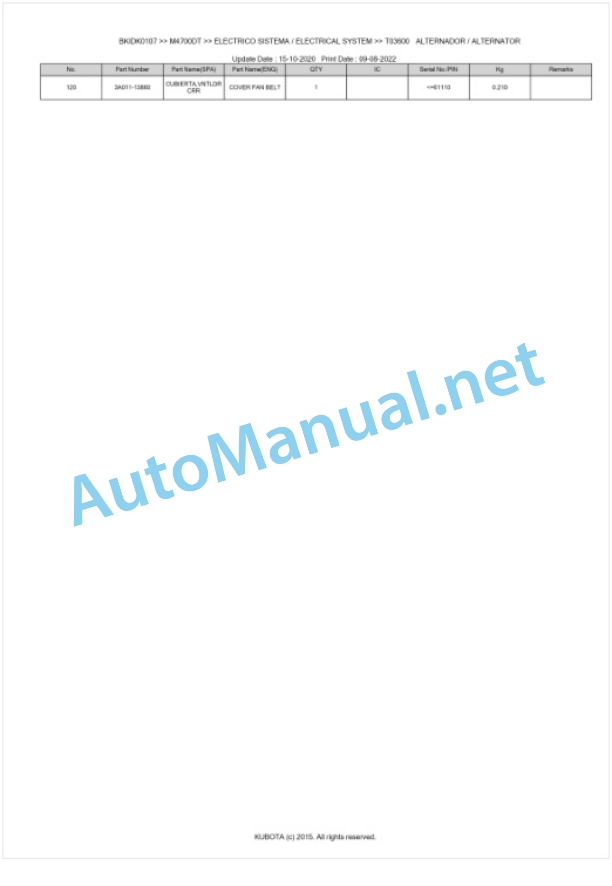 Kubota M4700DT, M5400DT Parts Manual PDF BKIDK0107-2