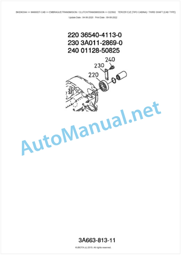 Kubota M4900DT-CAB, M5700DT-CAB Parts Manual PDF BKIDK0344-3