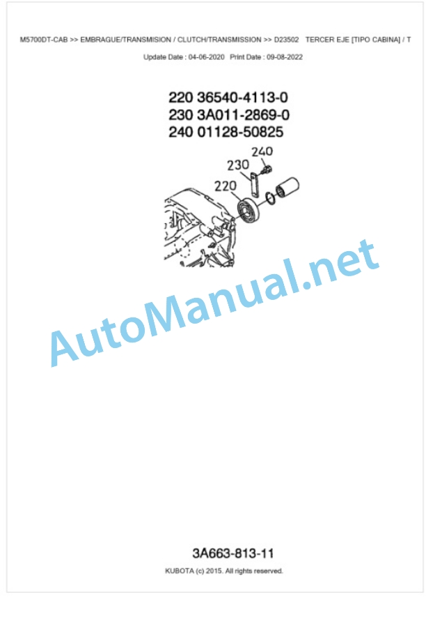 Kubota M4900DT-CAB, M5700DT-CAB Parts Manual PDF BKIDK0346-3