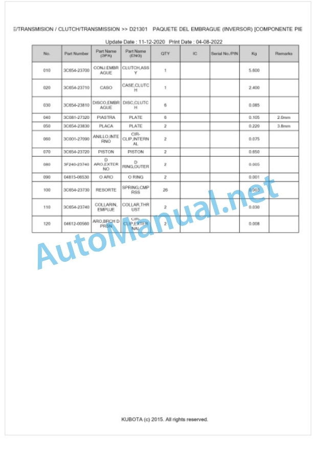 Kubota M5072N Parts Manual PDF BKIDK5428-3